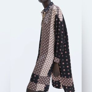 NWT ZARA PATCHWORK PRINT OVERSIZED BLOUSE MINI SHIRT DRESS SIZE S SMALL $49.90